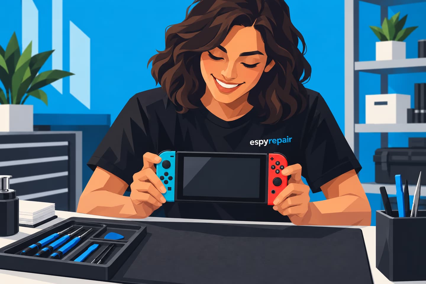Illustration of an original Nintendo Switch console with detachable Joy-Con controllers.
